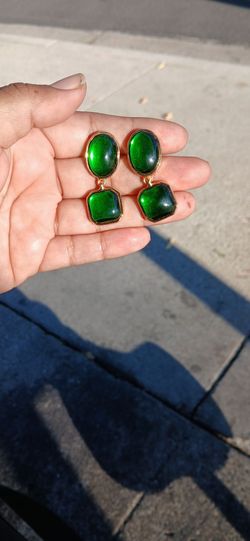 Green Stone Gold-Tone Drop Earrings