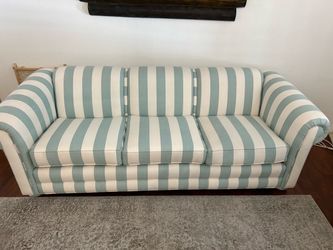 Large Coastal-Style 3-Seater Sofa Green & Ivory Stripes