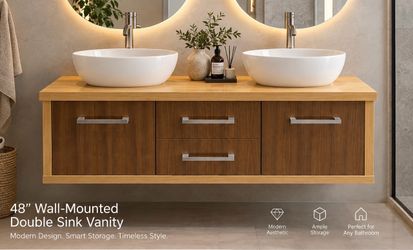 48” Double Bathroom Vanity – Wall Mounted – Modern Wood
