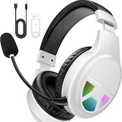 2.4GHz Wireless Gaming Headset for PC, PS5, PS4, Switch, USB Gaming Headphones with Noise Canceling Microphone, Bluetooth 5.4, RGB Lights, 60H Battery