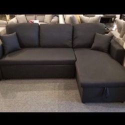 Black Sectional Sofa With Pull Out & Storage