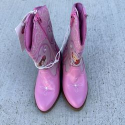 BRAND NEW DISNEY PRINCESS PINK KIDS COWBOY/COWGIRL ZIP UP BOOTS SIZE 8