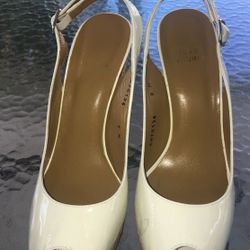 Stuart Weitzman white wicker pumps heels