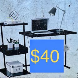 Ameriwood Tribeca Sidecar Desk with Tempered Glass and Black Frame