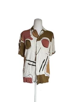 Men's Zara Short Sleeve Button Up Shirt Size S White Brown