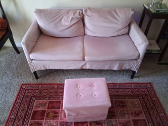 Pink Loveseat Sofa with Ottoman