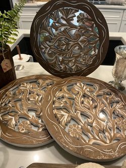 Beautiful set of 3 round wood mirrors