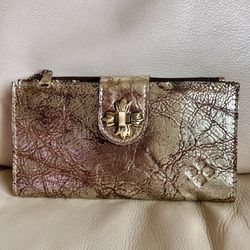 Patricia Nash Metallic Gold Leather Clutch Wallet Twist Lock NWOT