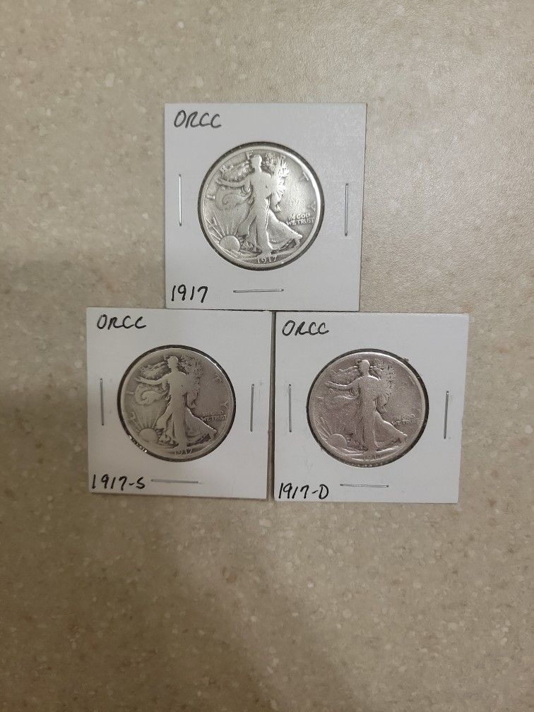 1917 P, S And D Walking Liberty Half Silver Dollars. Better Dates