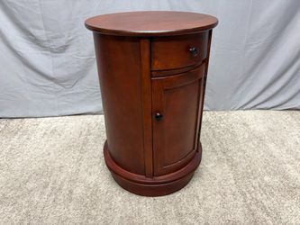Russet Round Swivel Single Drawer End Table w/ Cabinet Door