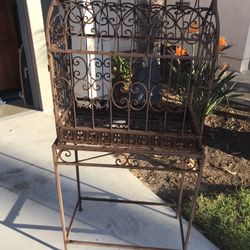 Vintage Rustic European Wrought Iron Bird Cage W/ Stand