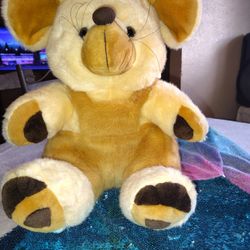 Used Vintage Mouse Plush Stuffed Animal 16", cream and dark brown colored