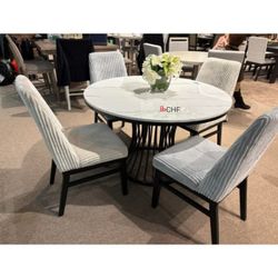 5 Piece Faux Marble Top Round Dining Table Set // June Sale !!