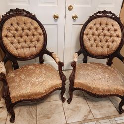 Pair Of Two Beautiful Antique Parlor Chairs-Lovely Carving