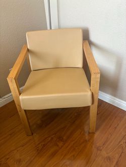Wood Frame Accent Chair with Cream Cushions