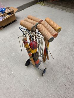 Vintage Croquet Set with Rolling Cart
