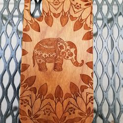 Elephant with Flowers design laser engraved wood case for iPhone and Samsung Galaxy