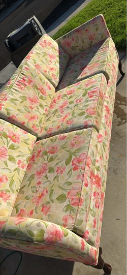 Floral Upholstered Three-Seat Sofa