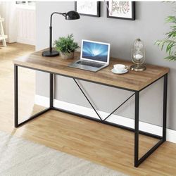 Rustic Industrial Computer Desk,Wood and Metal Writing Desk, Vintage PC Table for Home Office, Oak 55 inch-