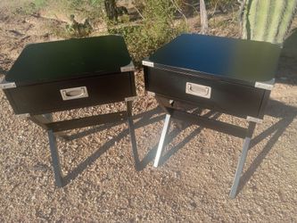 Pair of Black Campaign Style Nightstands