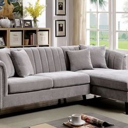 Brand New Grey Mid Century Sectional Sofa (Pillows Included)