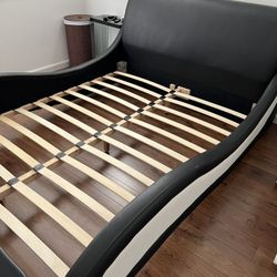Coleman Black and White Upholstered Platform QUEEN  Sleigh Bed 