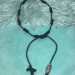 BLACK Mexican Rope Rosary Bracelet | Adjustable Rosario 