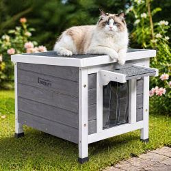 GEGURI Outdoor Cat House, Weatherproof Shelter for Ferrel Cats, Dogs, Rabbits Hutch with Elevated Floor, Asphalt Roof