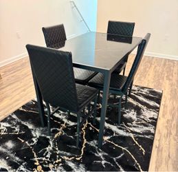 5 Piece Black Marble Glass Dining Table & Chairs Set