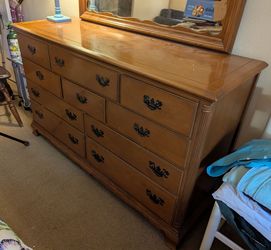 10 Drawer Maple Dresser and Beveled Mirror