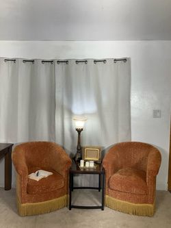 Pair of Damask Barrel Accent Chairs GREAT FIND!