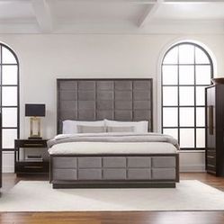 Brand New 4PC Gray Fabric Bedroom Set
