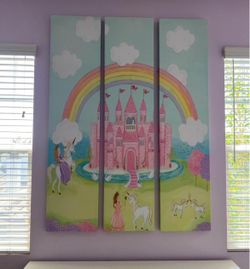 3 Panel Princess & Castle Canvas Art for Little Girls Room