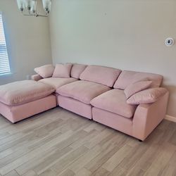 Rose Pink Velvet Cloud Couch Sectional