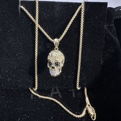 Black And White Diamond Skull Necklace 1/8 Ct Tw 10k 22”