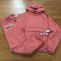 🔥 Fear of God Essentials Set – Coral Pink / Orange | Hoodie + Cuffed Sweats | Sizes M & L | AUTHENTIC