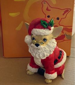 Chihuahua Dog Christmas Santa Figurine, Display, Mantel, Shelf +Box