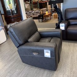 Now In Stock! Grey Or Brown Top Grain Leather Power Recliner - Broadway