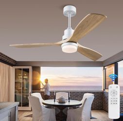 New 52”Solid Wood Ceiling Fan with LED Lights&Remote Dimmable Reversible Motor Outdoor/Indoor Use
