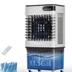Cooler Air Conditioners, Large 13.5 Gal Tank for 7d Cooling, 4-IN-1 Portable evaporative cooler with LED Touch Screen, 3 Fan Speeds, 12H Timer & Remot