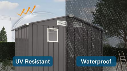6X 3.6FT Metal Outdoor Storage Shed, Tool Shed with Peaked Roof Watertight with Clear Window and Lockable Door Compact Metal Tool Room for Garden, Bac