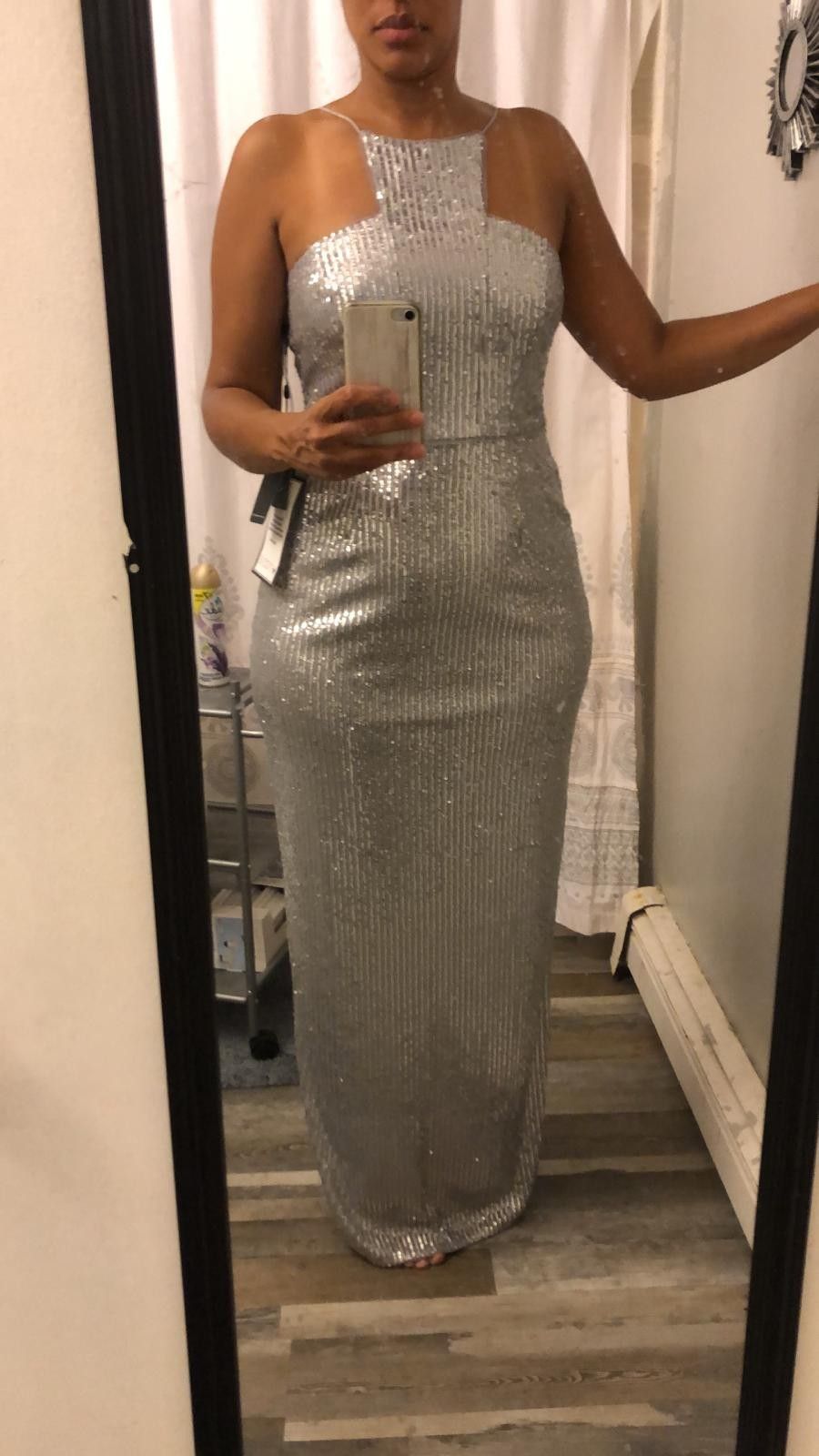 Silver sequin prom dress