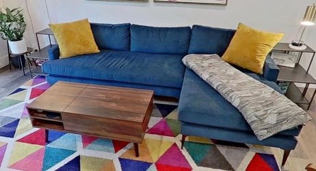 Blue Fabric Sectional Sofa with Chaise