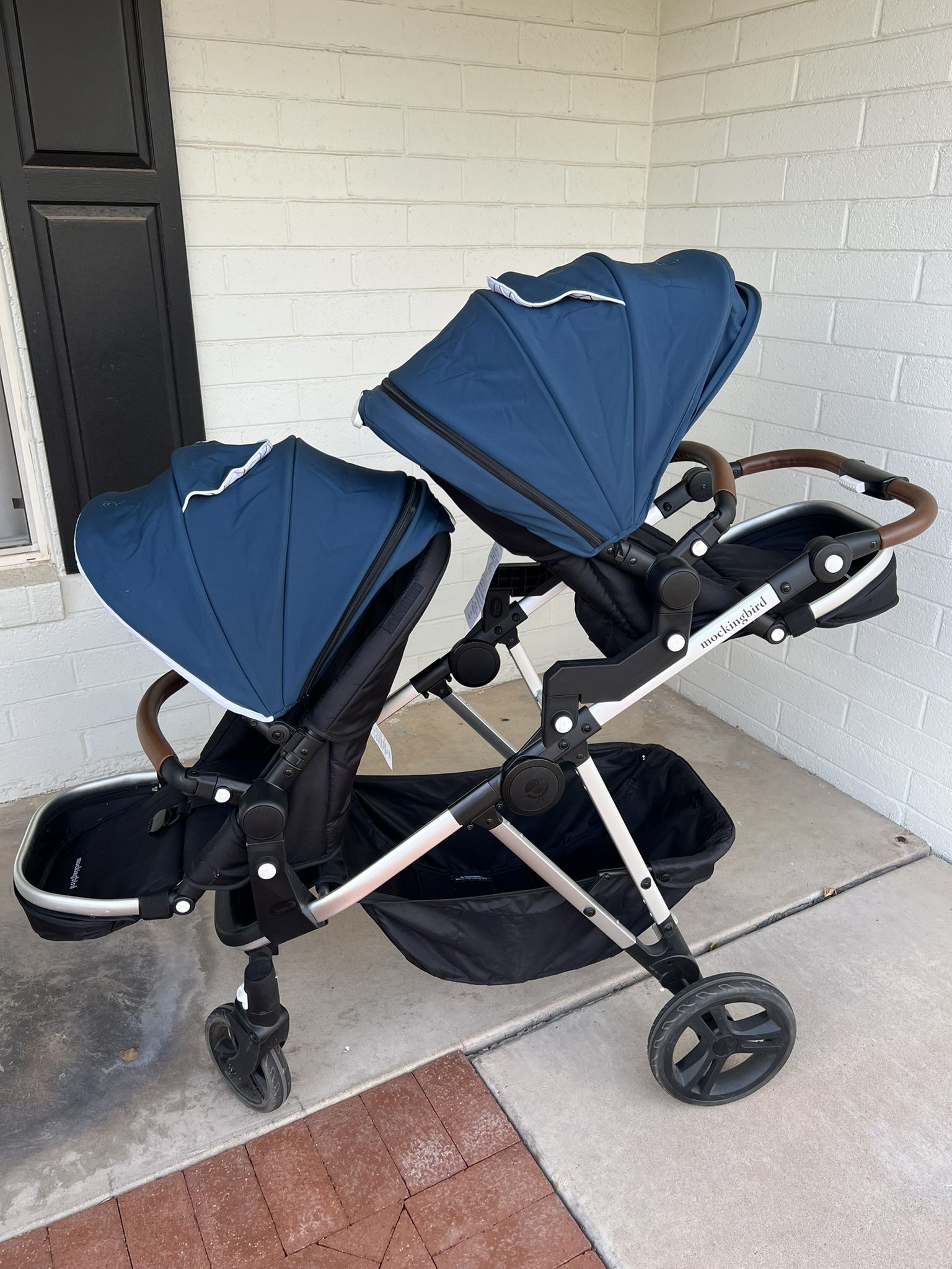 Mockingbird Single-to-double stroller with 2nd seat and accessories.