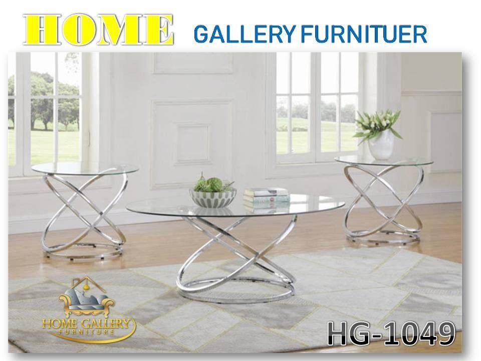 Coffee Table 3pc Modern Glass Top Coffee End Table Set with Spinning Circles Base Design