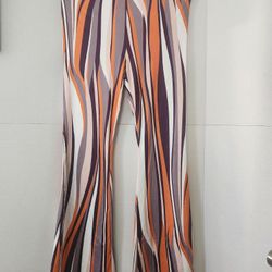 Shein Wide Leg Pants Size Medium Striped Stretch High Waist Multicolor 