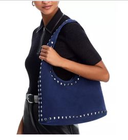 Aqua Navy Suede Studded Hobo Bag