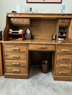 Solid oak roll top desk