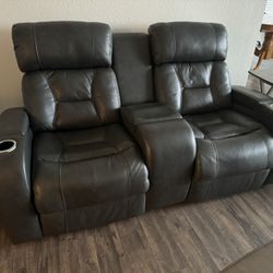 Double Gray Leather Electric Recliner Loveseat -Like New