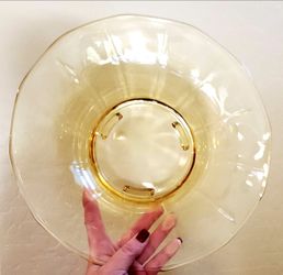 Vintage Clear Yellow Depression Glass Large Bowl with 3 Footed Base and Scallops *Please Read Description
